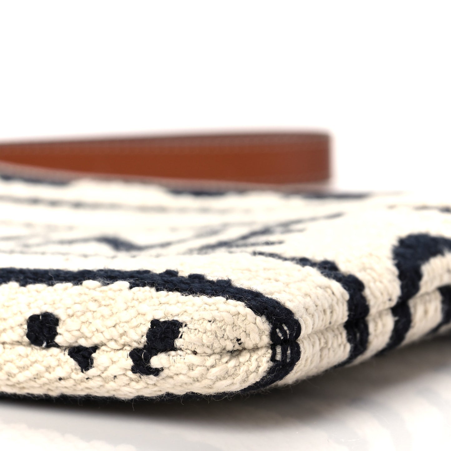 All Over Textile Calfskin Striped Small Pouch White Black