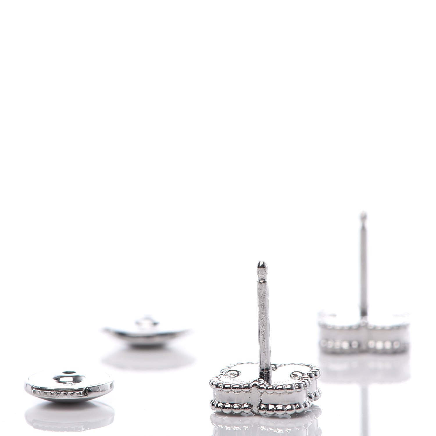 Van Cleef & Arpels 18K White Gold Mother of Pearl Sweet Alhambra Earrings 5 of 6
