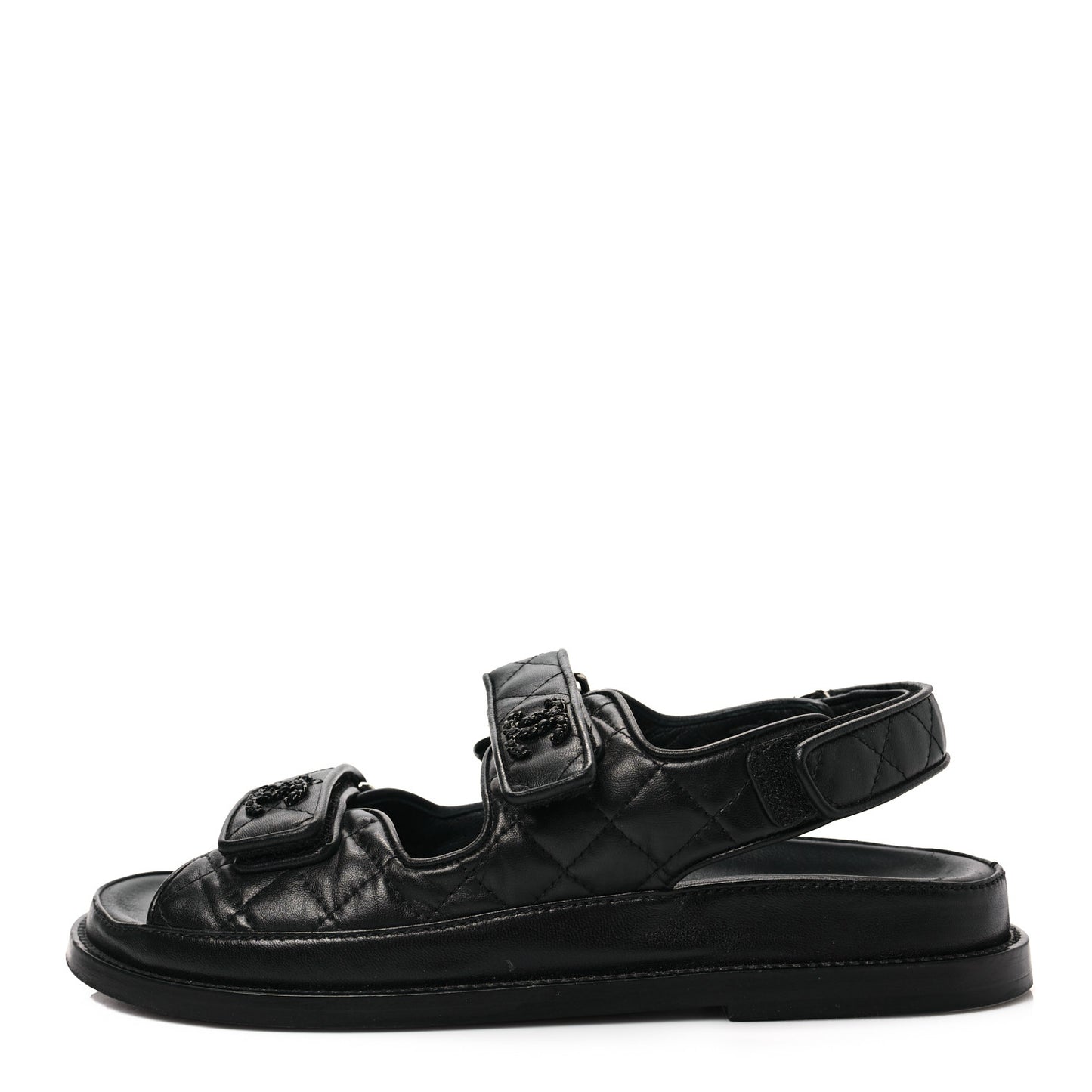 Lambskin Quilted Velcro Dad Sandals 37.5 So Black