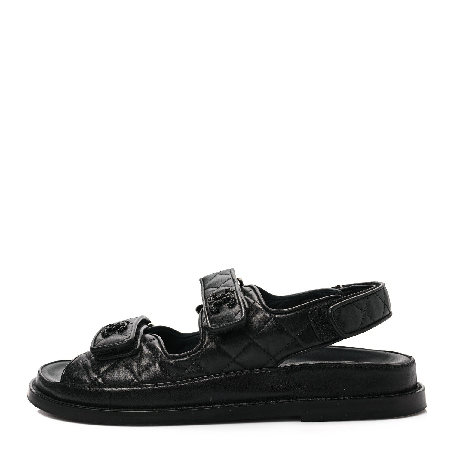 Chanel Lambskin Quilted Velcro Dad Sandals 37.5 So Black 1 of 9