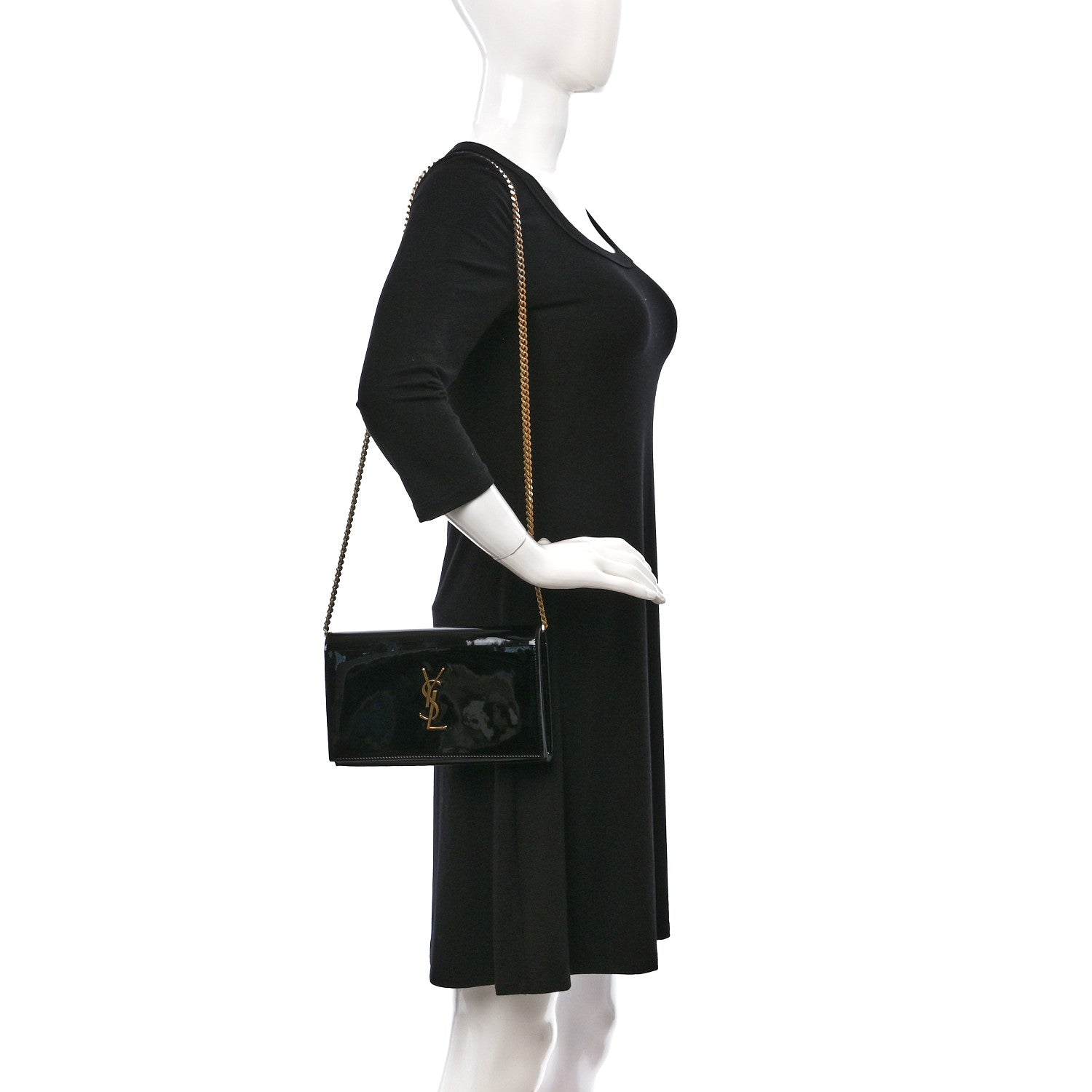 Saint Laurent Patent Calfskin Monogram Kate Wallet On Chain Black 2 of 9