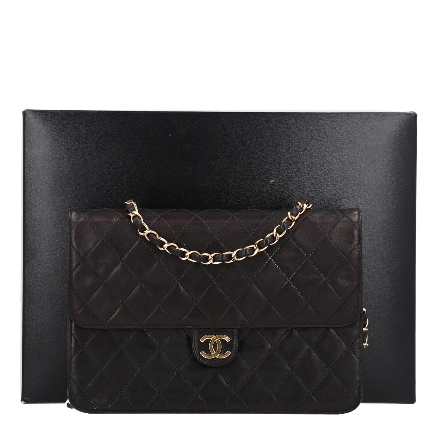 Lambskin Medium Double Flap Dark Brown