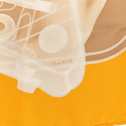 Hermes Silk Please Check In Scarf 90 Jaune D'Or Camel 3 of 5