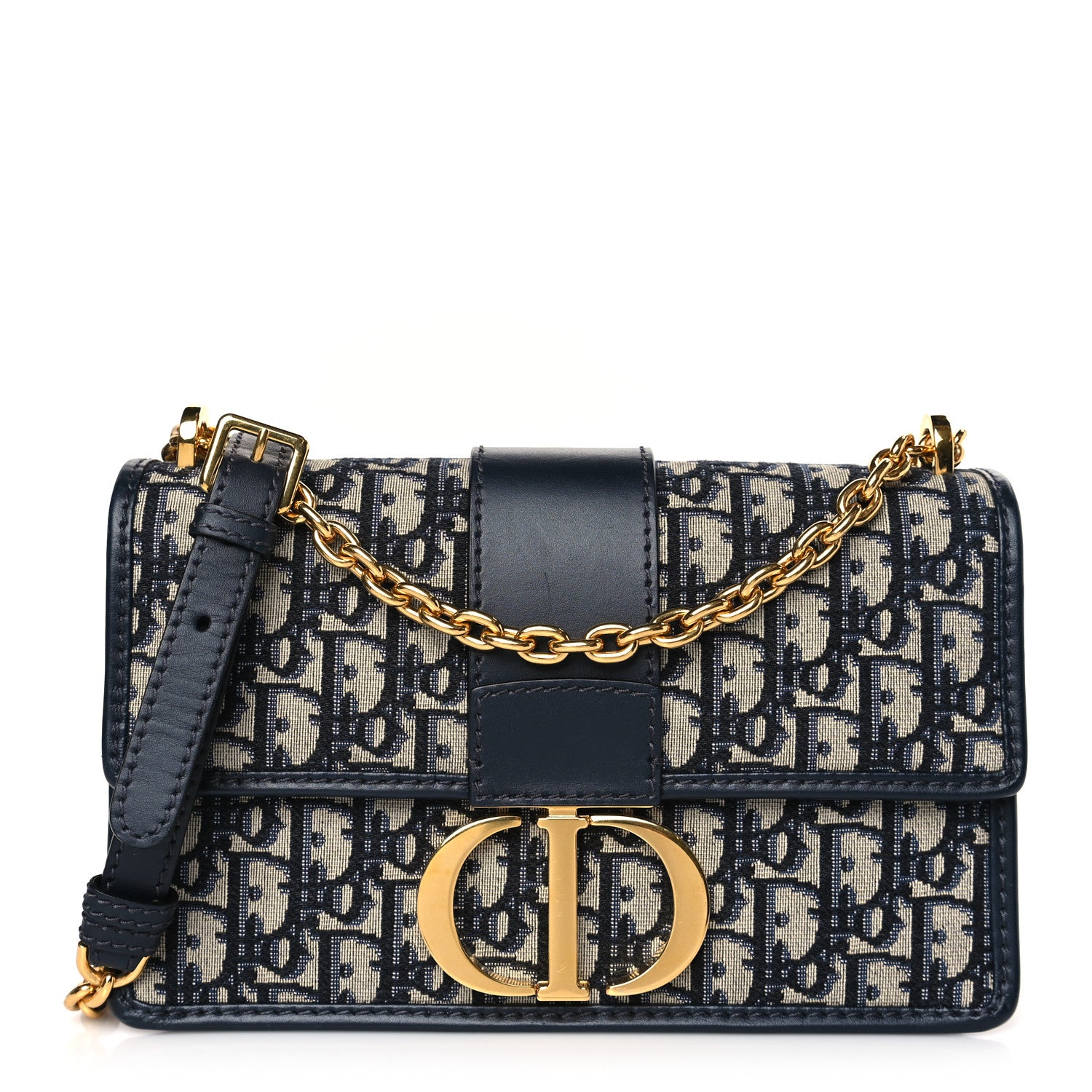 Christian Dior Oblique 30 Montaigne Chain Flap Bag Blue 1 of 8