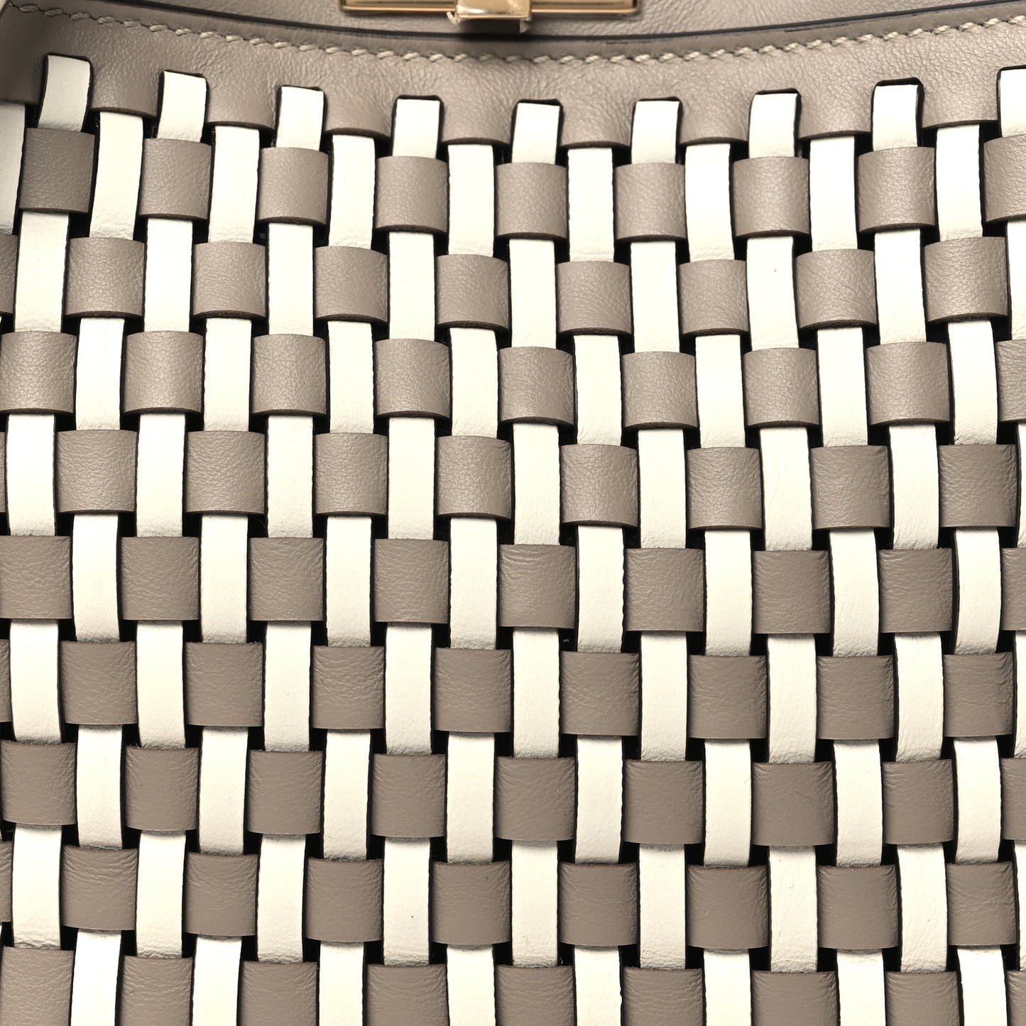Calfskin Woven Mini Peekaboo Iconic Satchel Tortora White Ice