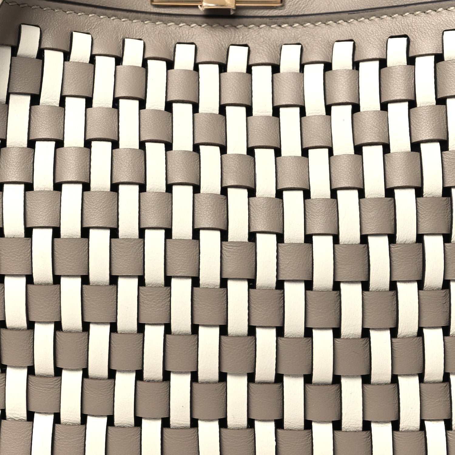 Fendi Calfskin Woven Mini Peekaboo Iconic Satchel Tortora White Ice 9 of 11