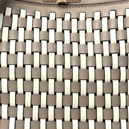 Fendi Calfskin Woven Mini Peekaboo Iconic Satchel Tortora White Ice 9 of 11