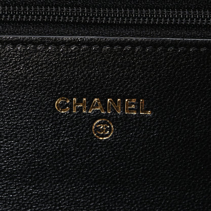 Chanel Lambskin Quilted CC Pearl Crush Wallet on Chain WOC Black 6 of 11