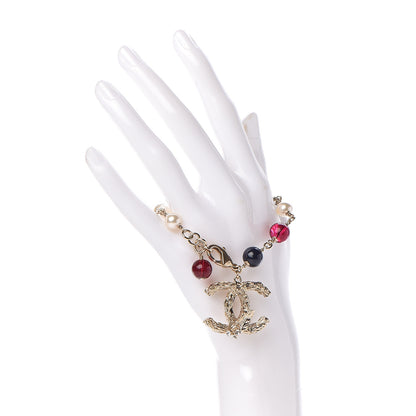 Chanel Pearl Beaded Crystal Leaf Bracelet Red Blue Gold 2 of 5