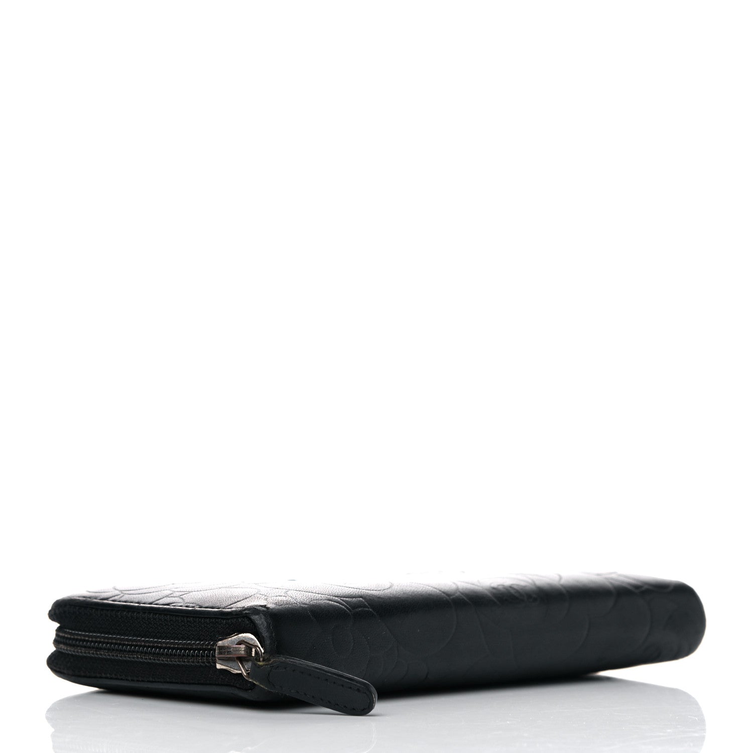 Chanel Lambskin Camellia Embossed Large Zip Around Gusset Wallet Black 4 of 12