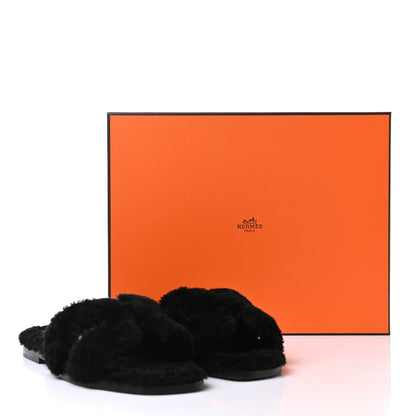Hermes Woolskin Oran Sandals 37 Black 8 of 8