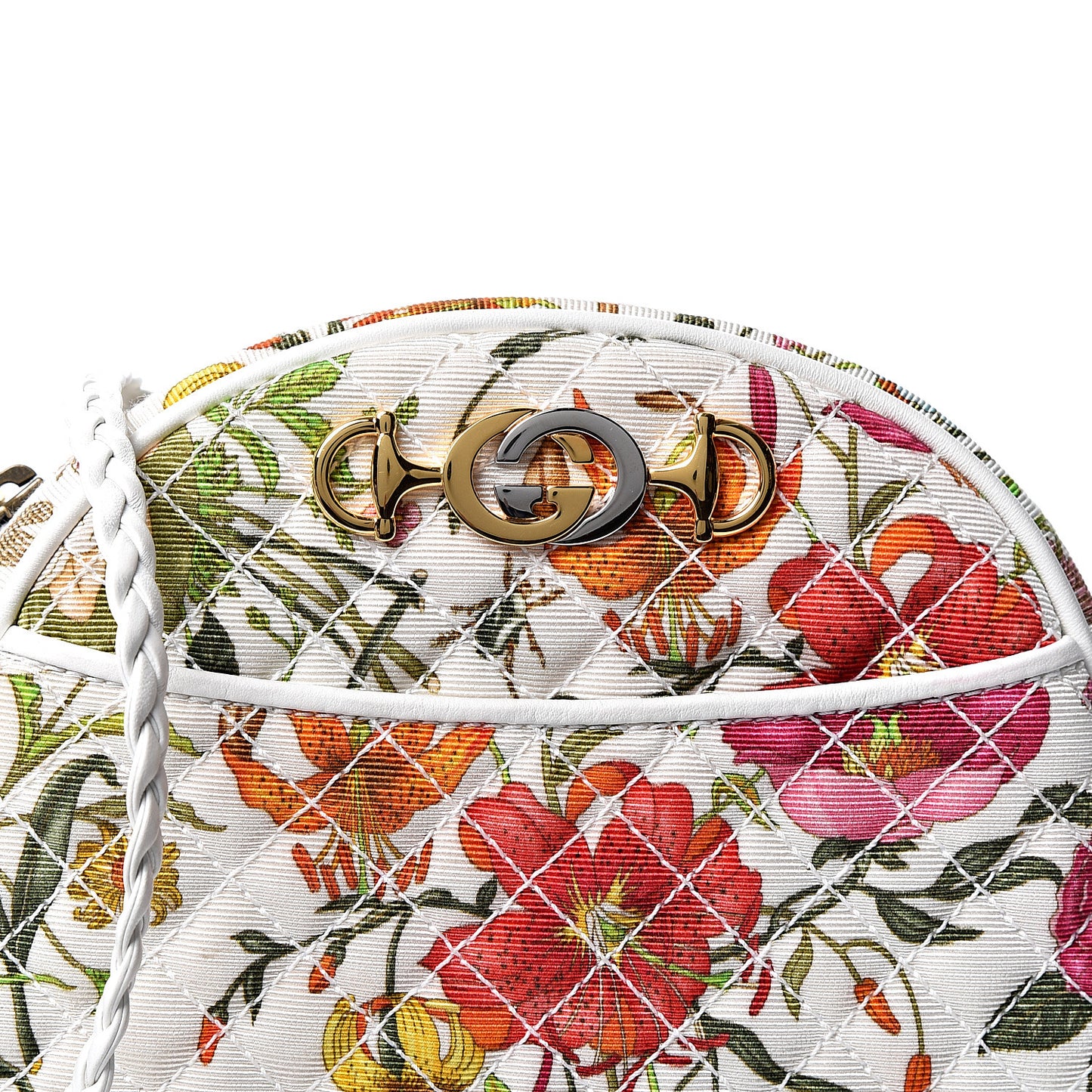 Canvas Flora Floral Trapuntata Mini Zumi Dome Shoulder Bag White