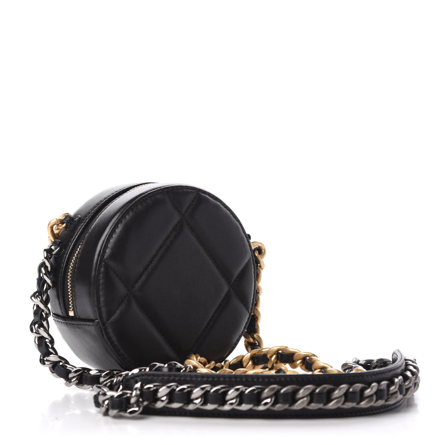 Chanel Lambskin Quilted 19 Round Clutch With Chain Black 3 of 10