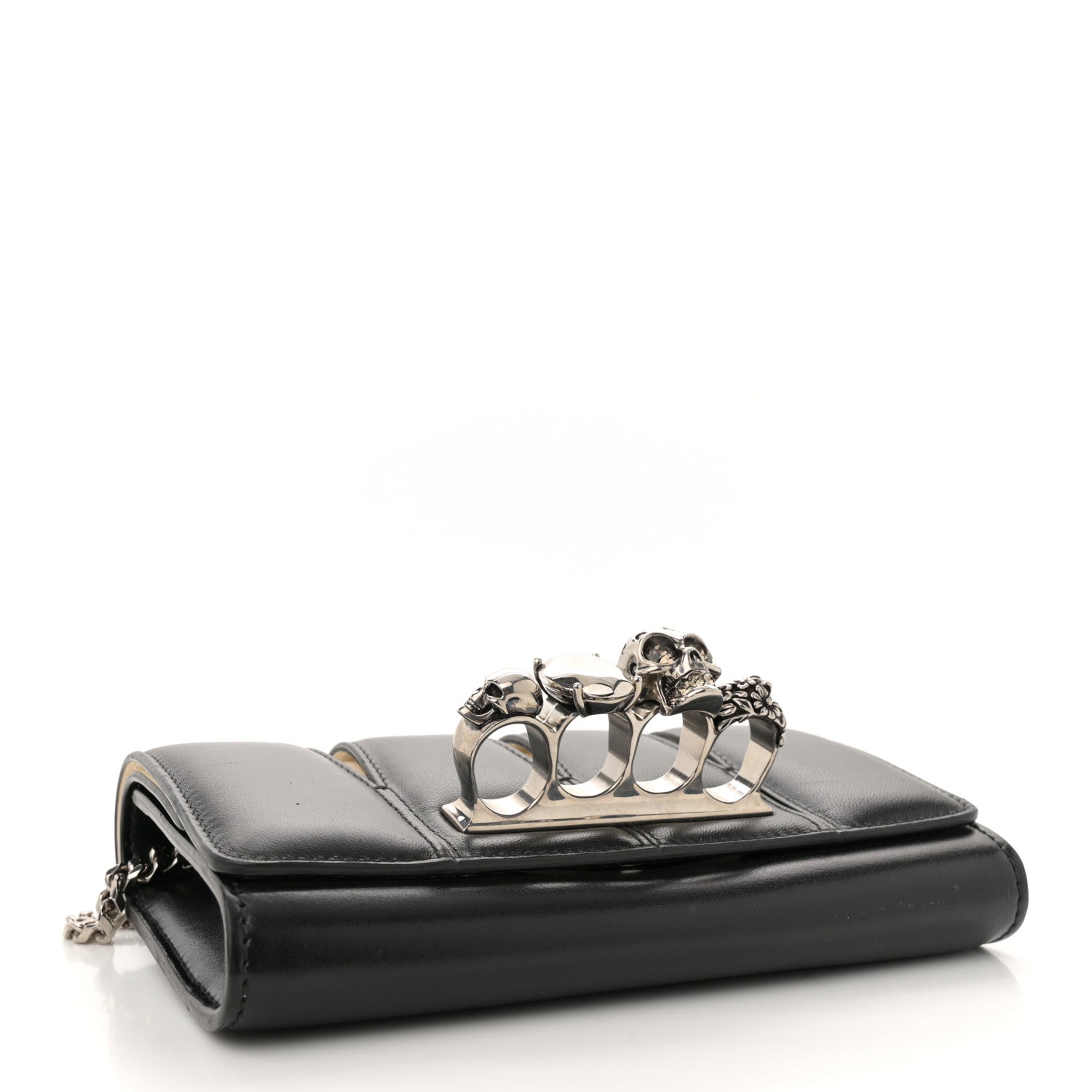 ALEXANDER McQUEEN レザーライダースクラッチバッグ Alexander McQueen Calfskin Small Slash Bag Black White 1728823
