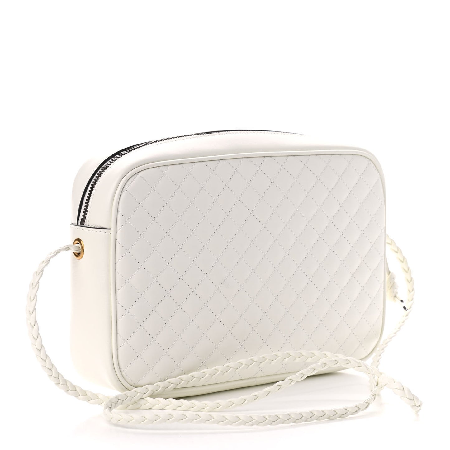 Laminated Calfskin Quilted Web Small Shoulder Bag White