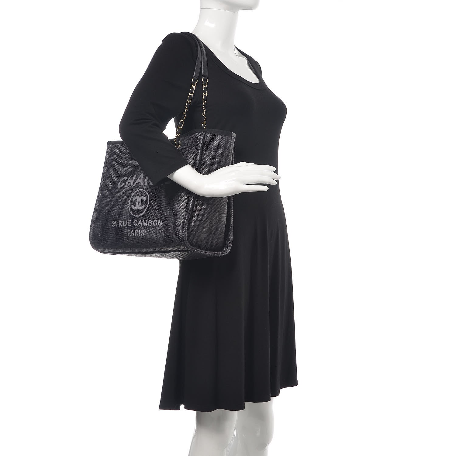 Chanel Woven Straw Raffia Small Deauville Tote Black 2 of 11