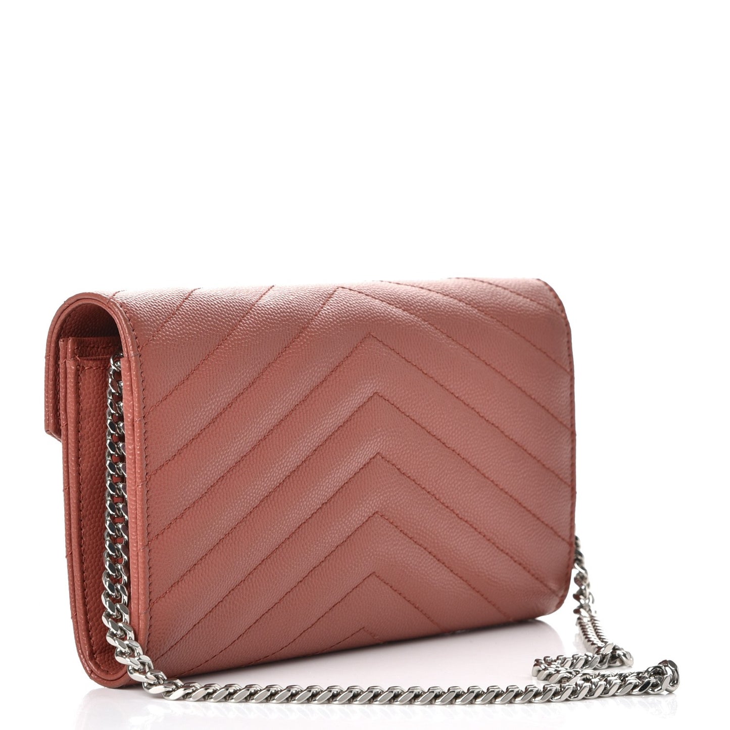 Grain De Poudre Matelasse Chevron Small Monogram Chain Wallet Blush Fonce