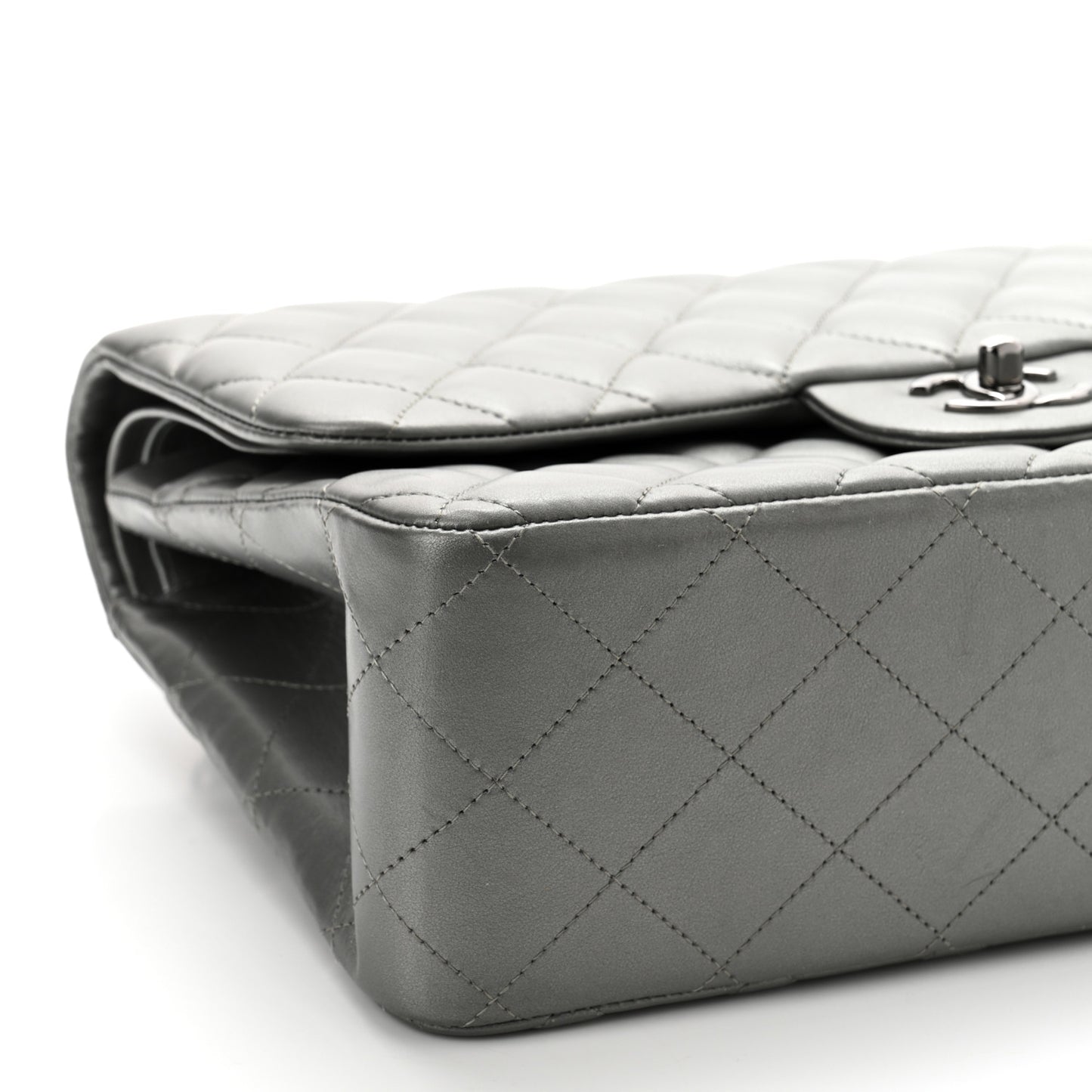 Metallic Calfskin Quilted Jumbo Double Flap Silver