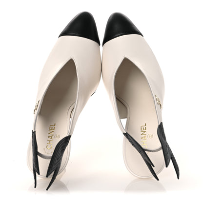 Chanel Lambskin Slingback Pumps 36.5 White Black 2 of 12