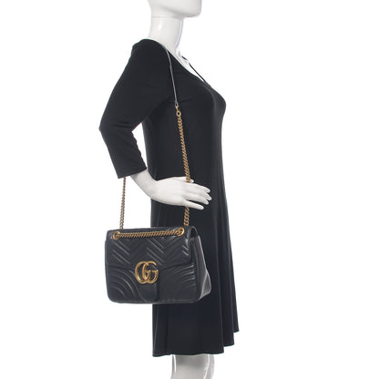 Gucci Calfskin Matelasse Medium GG Marmont Shoulder Bag Black 2 of 15