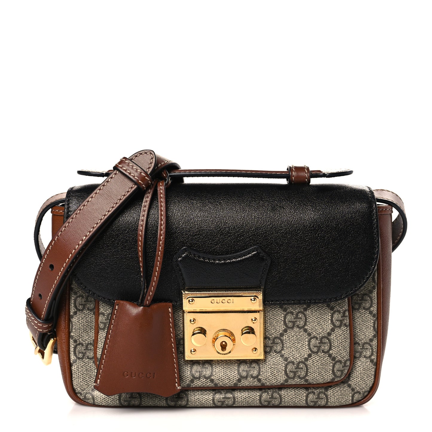GG Supreme Monogram New Sakai Lux Calfskin Mini Padlock Flap Pocket Shoulder Bag Beige Ebony Black Cuir