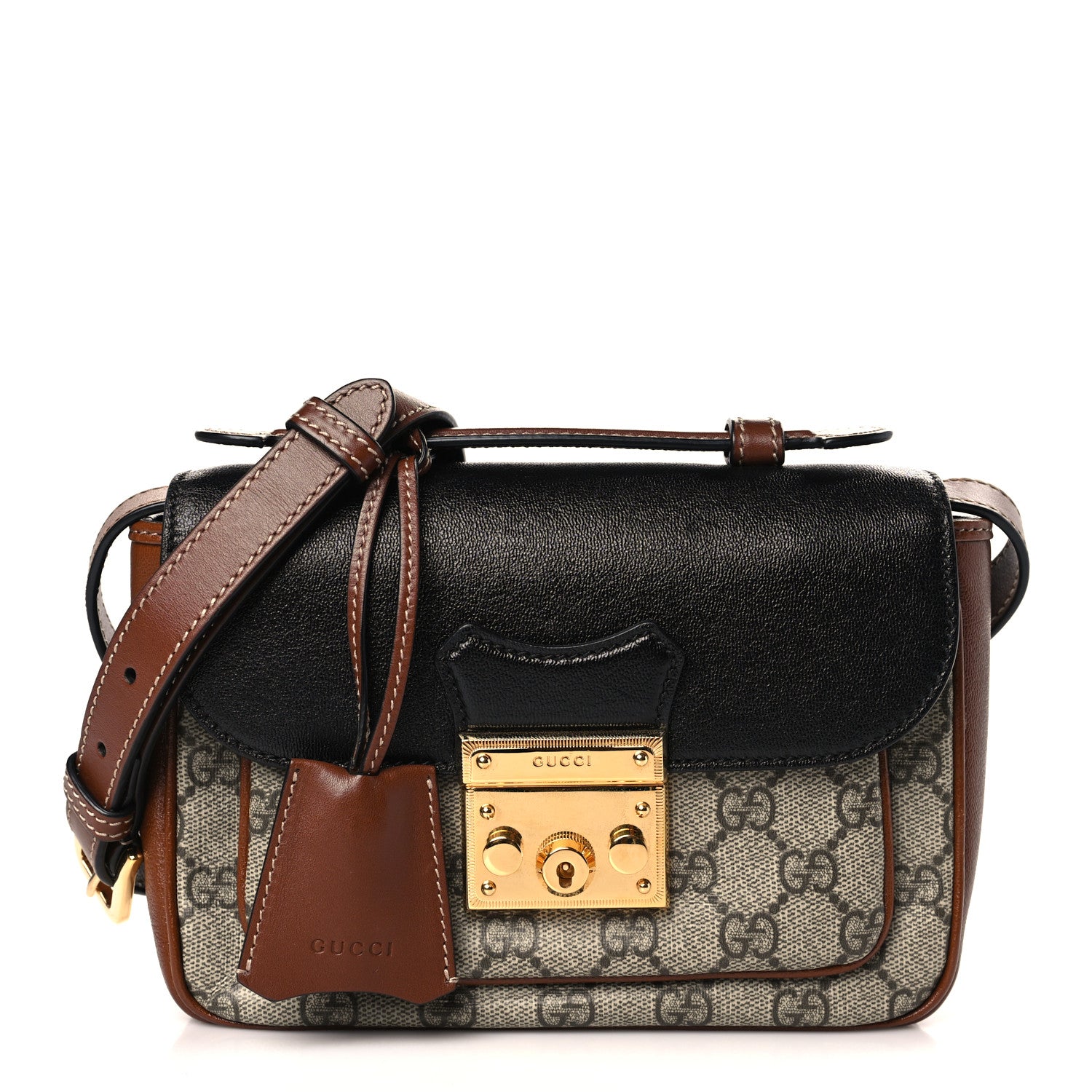 Gucci GG Supreme Monogram New Sakai Lux Calfskin Mini Padlock Flap Pocket Shoulder Bag Beige Ebony Black Cuir 1 of 9