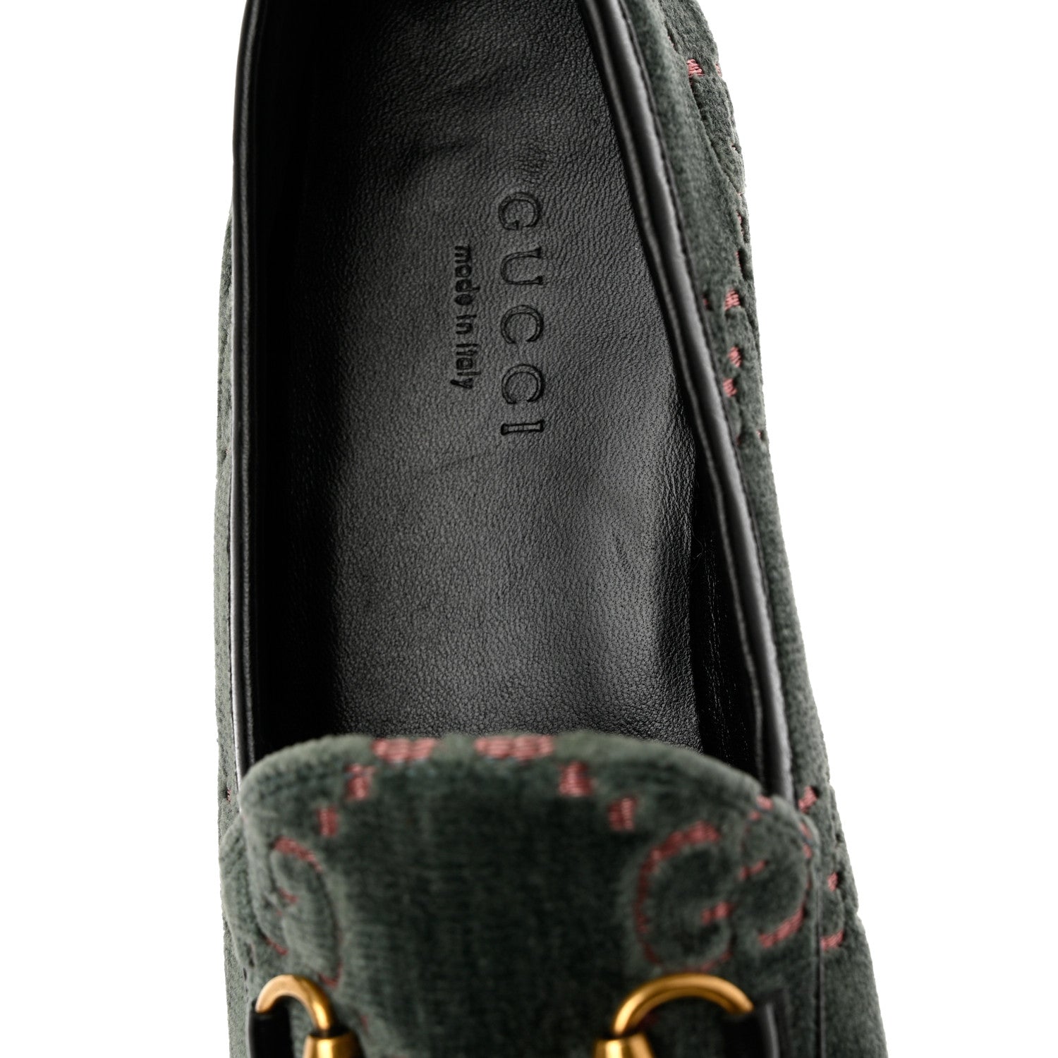 Gucci Velvet Malaga Kid GG Monogram Horsebit Womens Jordaan Loafers 36 Avio Dusty Pink Black 9 of 10