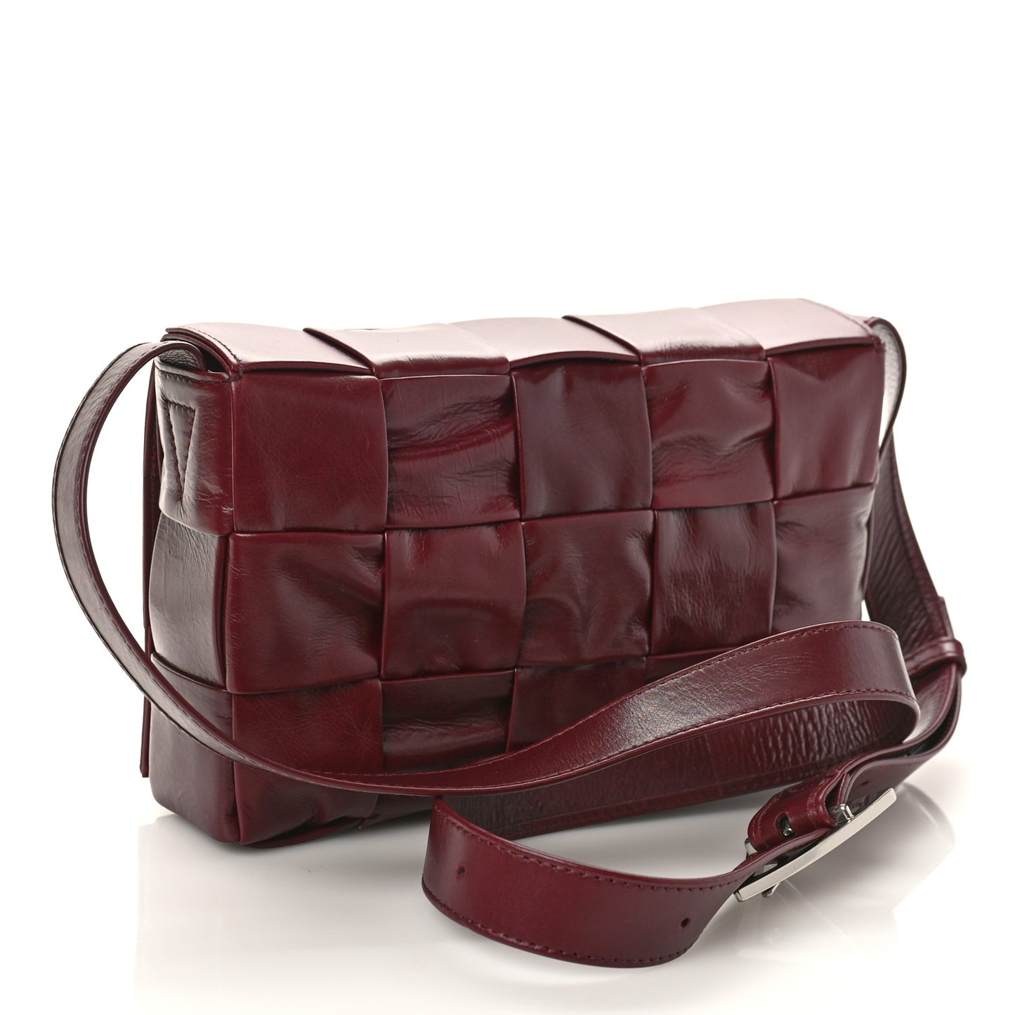 Paper Calfskin Maxi Intreccio Cassette Crossbody Bag Barolo