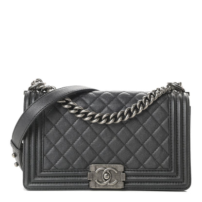 Chanel Metallic Calfskin Quilted Medium Boy Flap Black 1 of 15