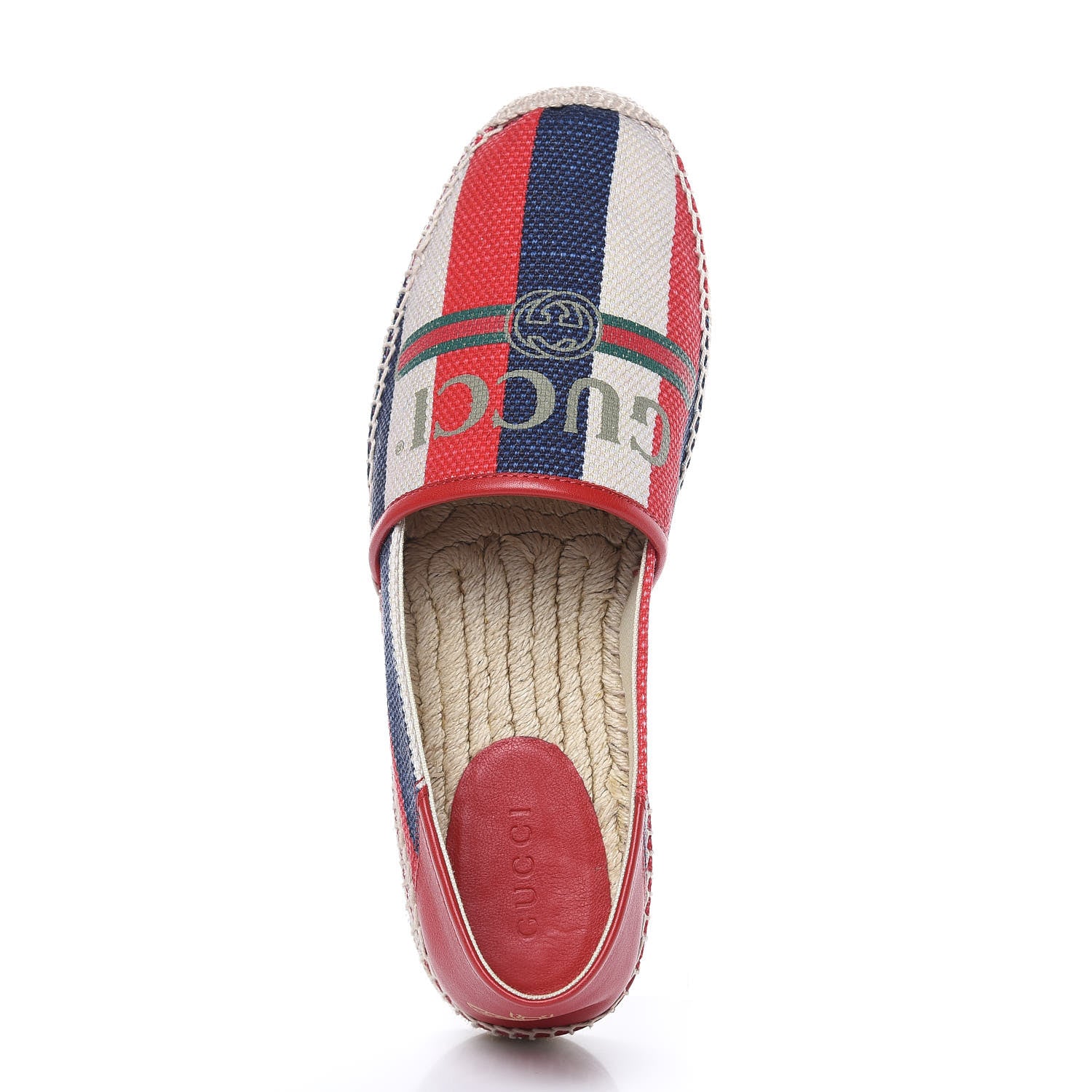 Gucci Canvas Sylvie Stripe Logo Mens Espadrilles 10 Mystic White Hibiscus Red Maritime 8 of 10