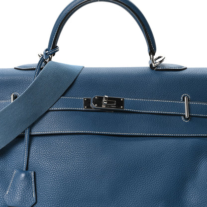 Hermes Taurillon Clemence Voyage Kelly 50  Bleu Agate 7 of 9