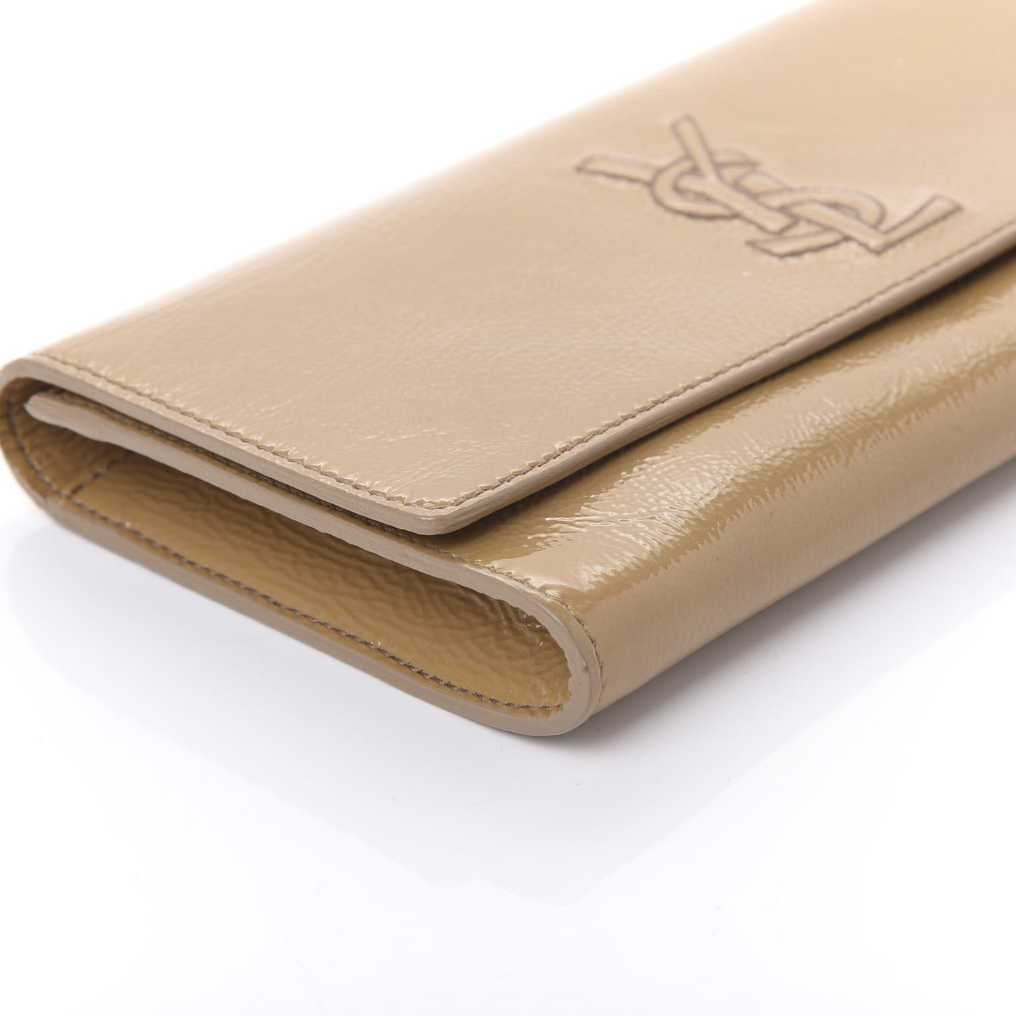 Textured Patent Calfskin Monogram Large Belle De Jour Clutch Beige