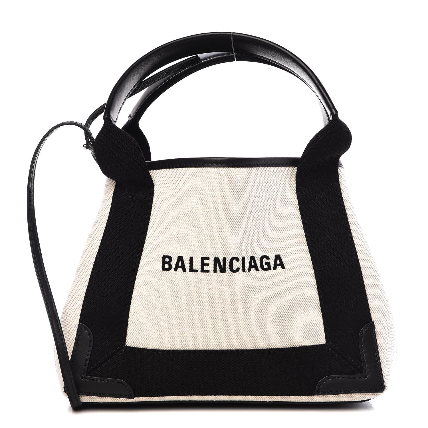 Balenciaga Cotton Canvas Calfskin Navy Cabas XS Natural Black 1 of 11