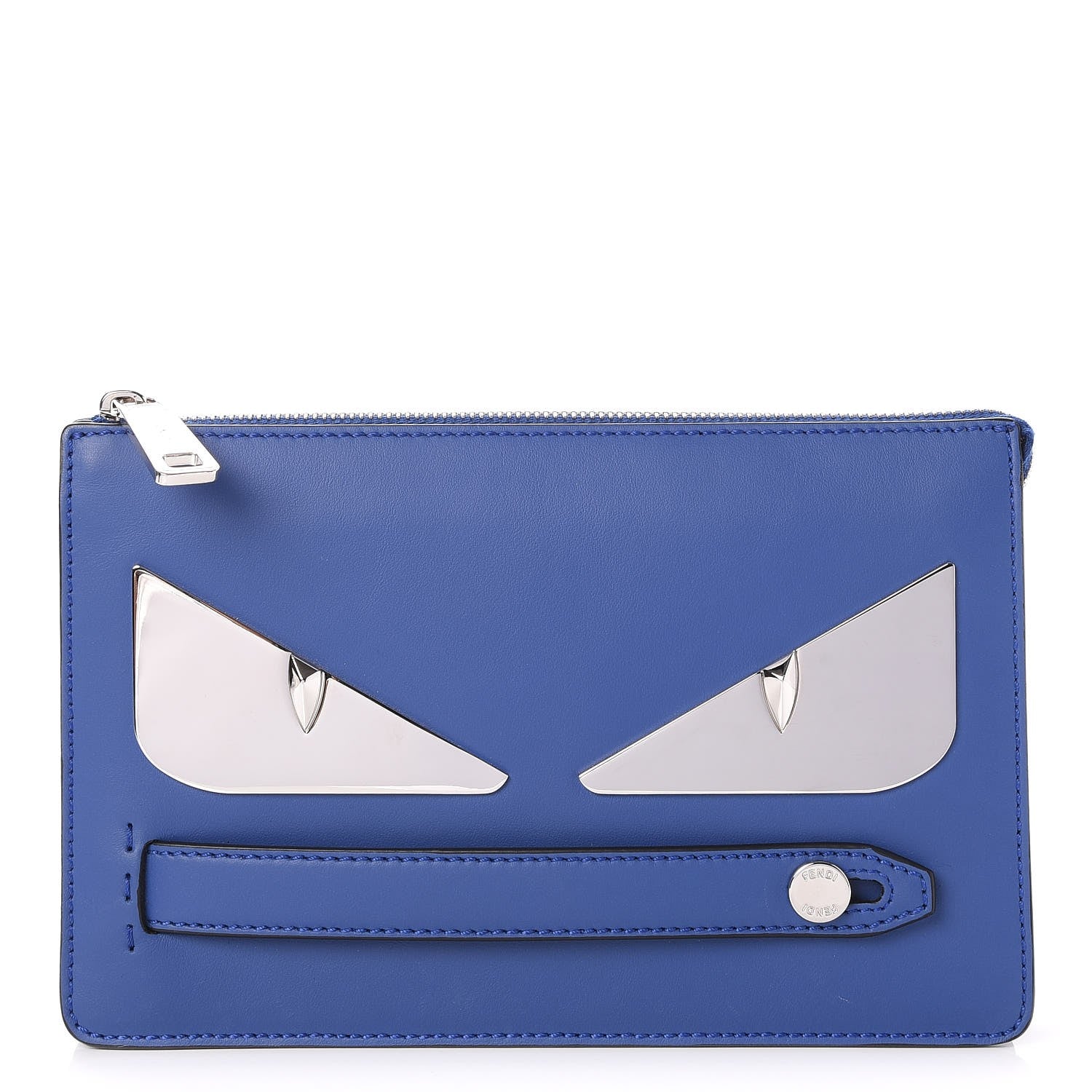 Fendi Vitello Century Metal Monster Eyes Slim Clutch Blue Neon 1 of 7