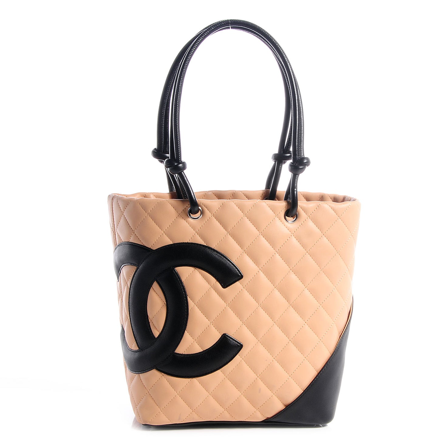 Calfskin Quilted Small Cambon Tote Beige Black