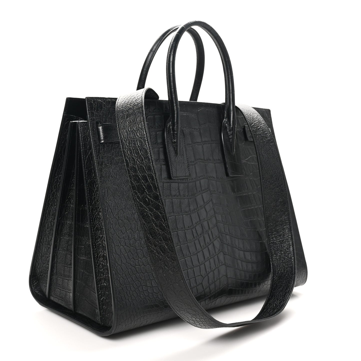 Calfskin Crocodile Embossed Large Sac De Jour Carryall Black