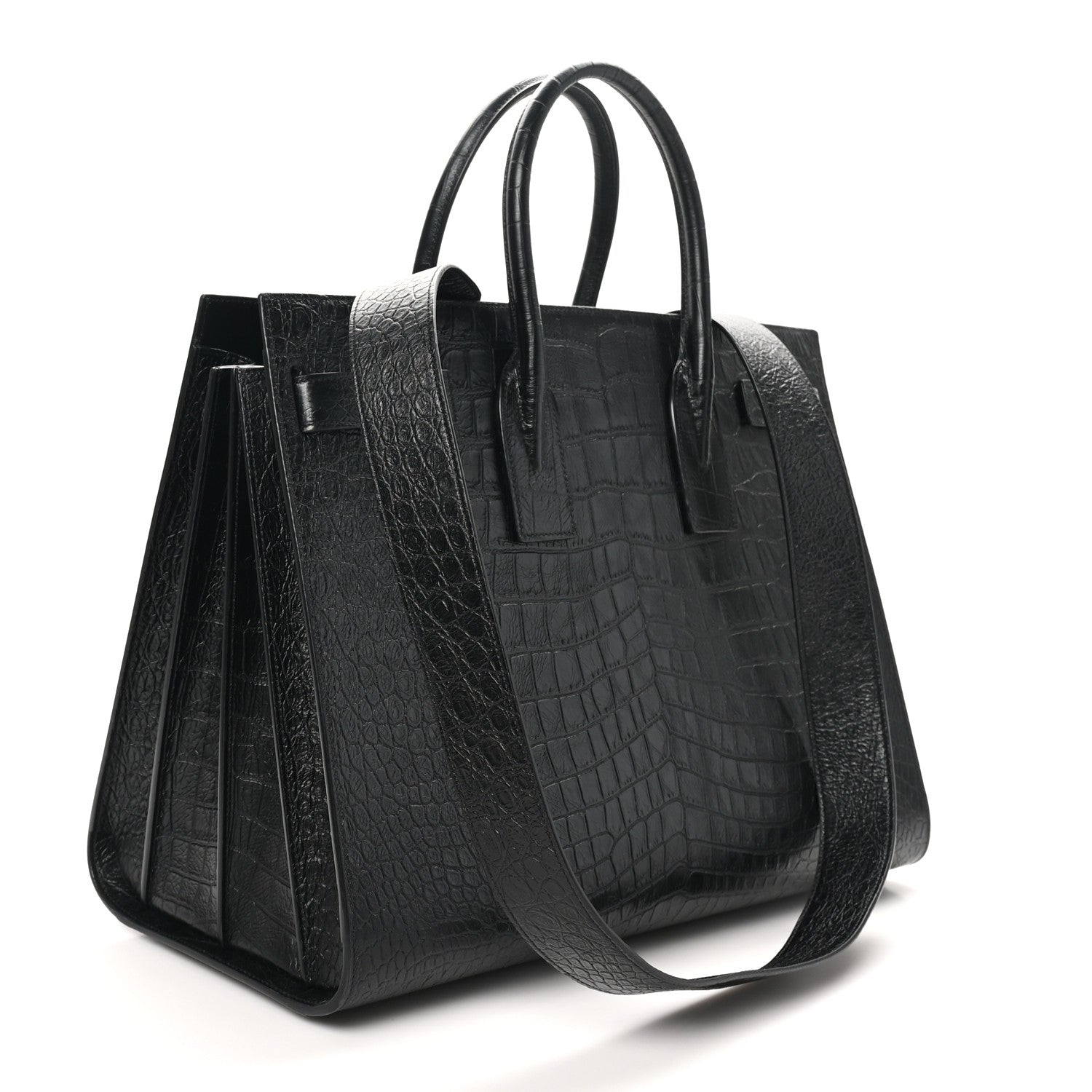 Saint Laurent Calfskin Crocodile Embossed Large Sac De Jour Carryall Black 4 of 10