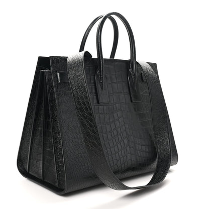 Saint Laurent Calfskin Crocodile Embossed Large Sac De Jour Carryall Black 4 of 10