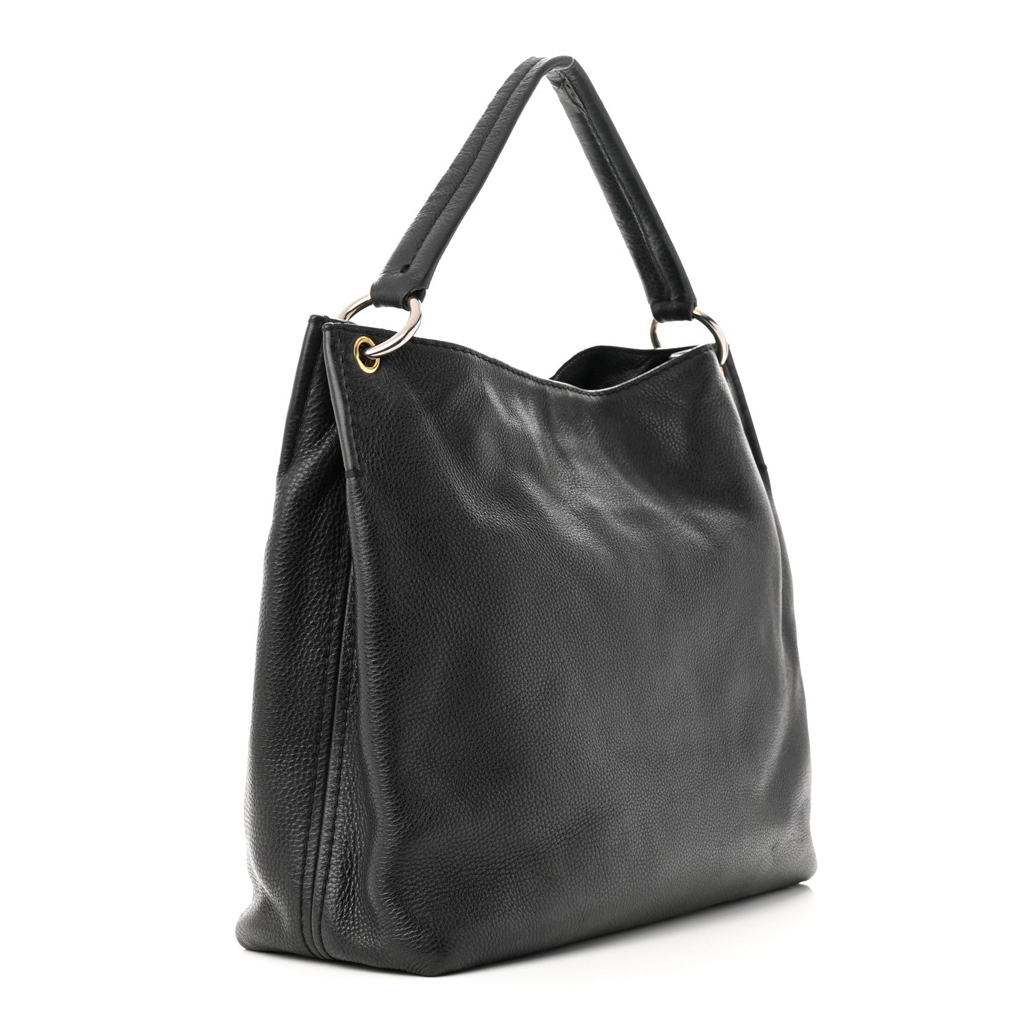 Prada Vitello Daino Embossed Logo Hobo Black 3 of 13