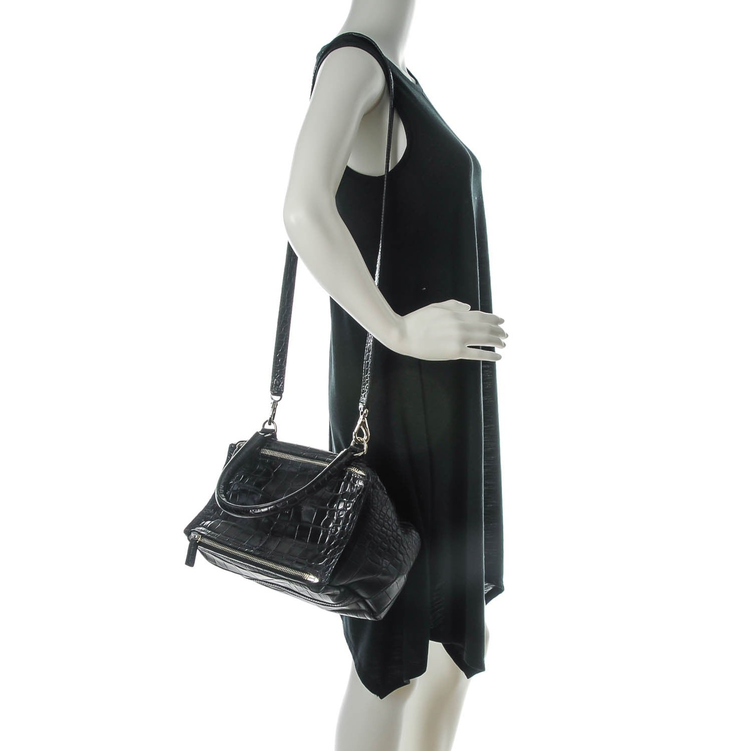Givenchy Calfskin Crocodile Embossed Small Pandora Black 2 of 7