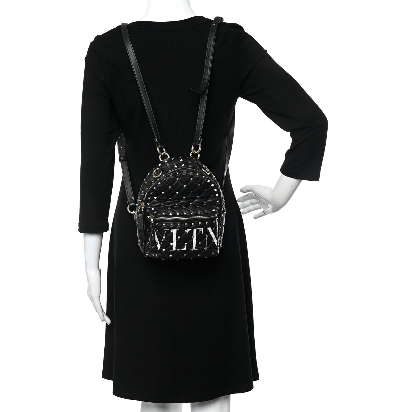 Lambskin VLTN Print Quilted Mini Rockstud Spike Backpack Black