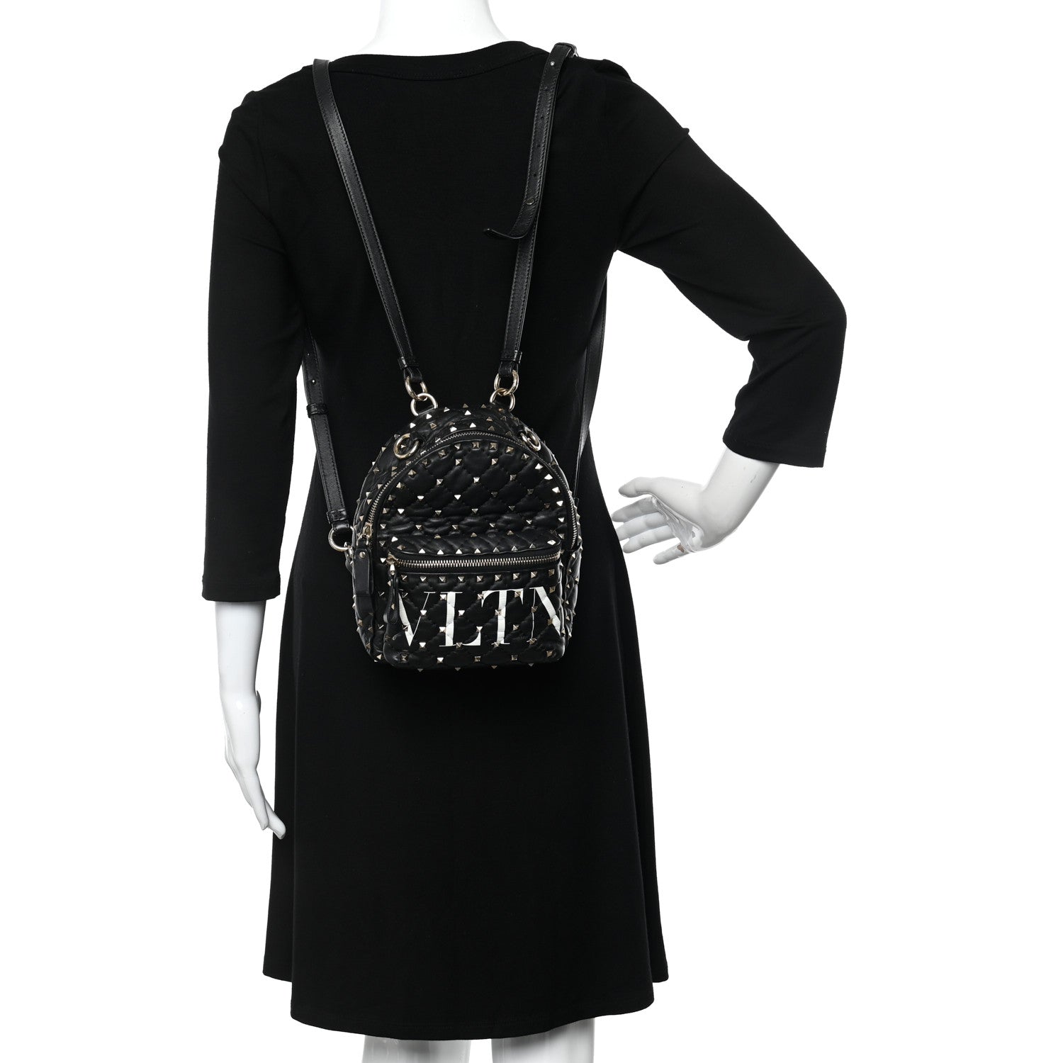 Valentino Garavani Lambskin VLTN Print Quilted Mini Rockstud Spike Backpack Black 2 of 12