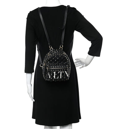 Valentino Garavani Lambskin VLTN Print Quilted Mini Rockstud Spike Backpack Black 2 of 12