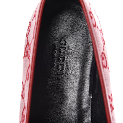 Gucci Canvas GG Monogram Horsebit Womens Jordaan Loafers 38.5 Gardenia Hibiscus Red 7 of 9