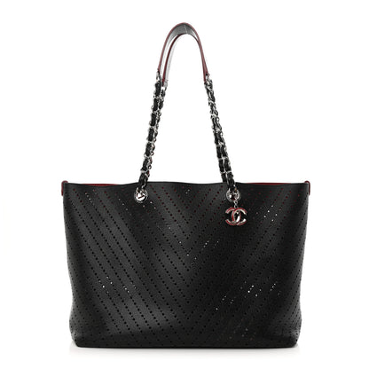 Chanel Perforated Grained Calfskin Large Shopping Tote Black 1 of 17