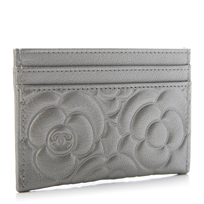 Chanel Goatskin Camellia Embossed Card Holder Grey 2 of 8
