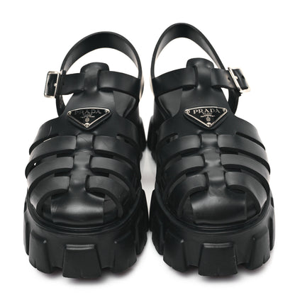 Prada Foam Rubber Triangle Logo Monolith 55mm Cage Sandals 41 Black 2 of 9