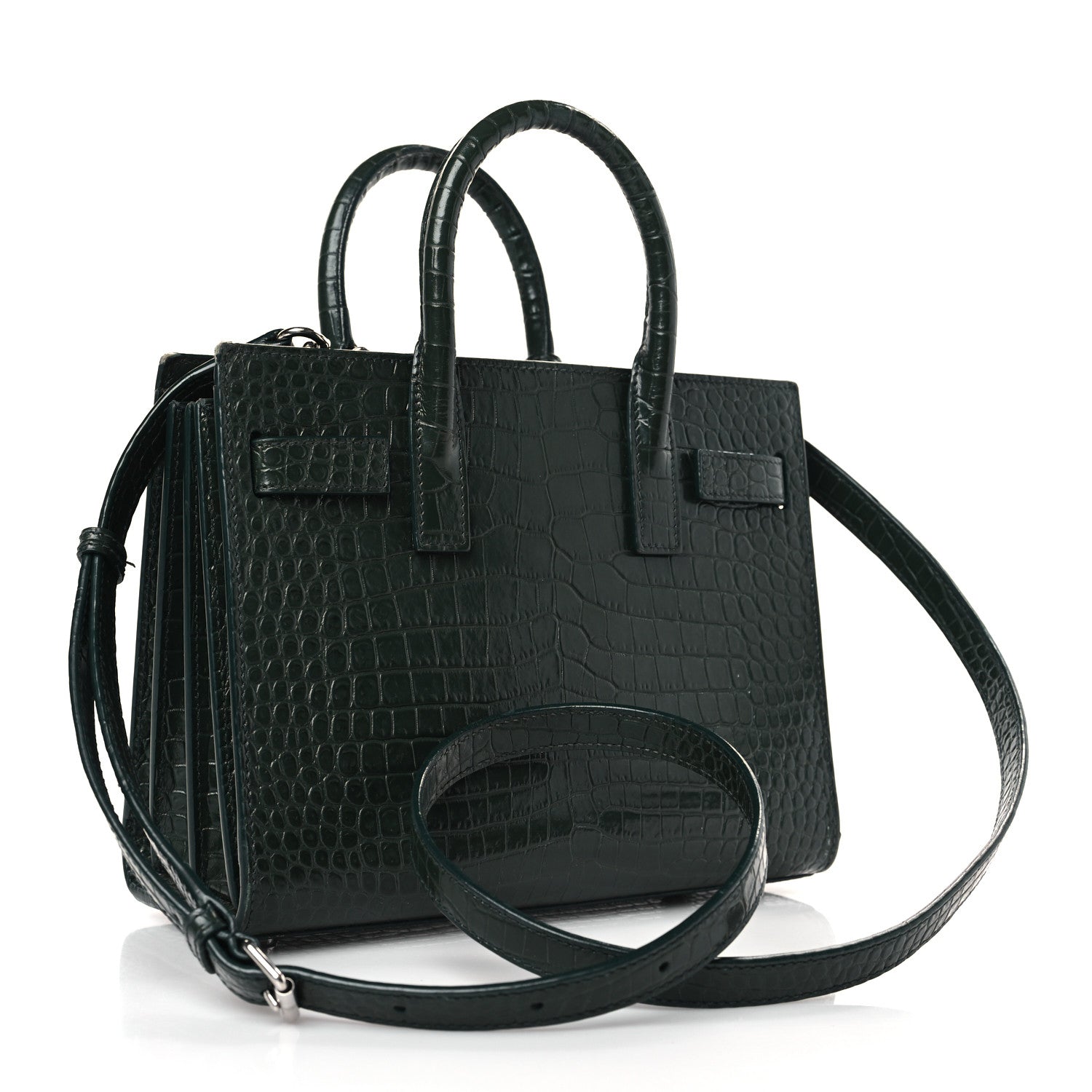 Saint Laurent Calfskin Crocodile Embossed Nano Sac De Jour Dark Green 3 of 12