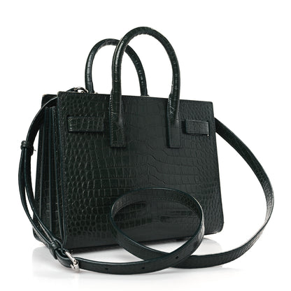 Saint Laurent Calfskin Crocodile Embossed Nano Sac De Jour Dark Green 3 of 12