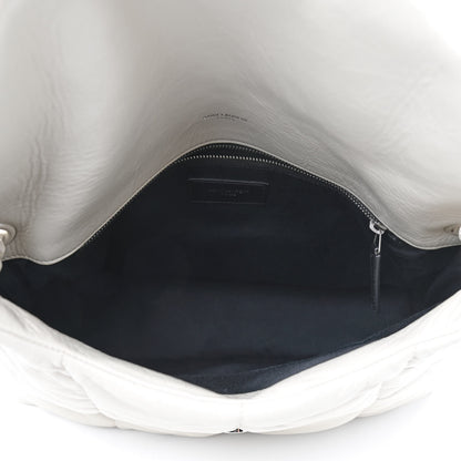 Saint Laurent Lambskin Quilted Medium Loulou Puffer Monogram Chain Satchel Blanc Vintage 5 of 10